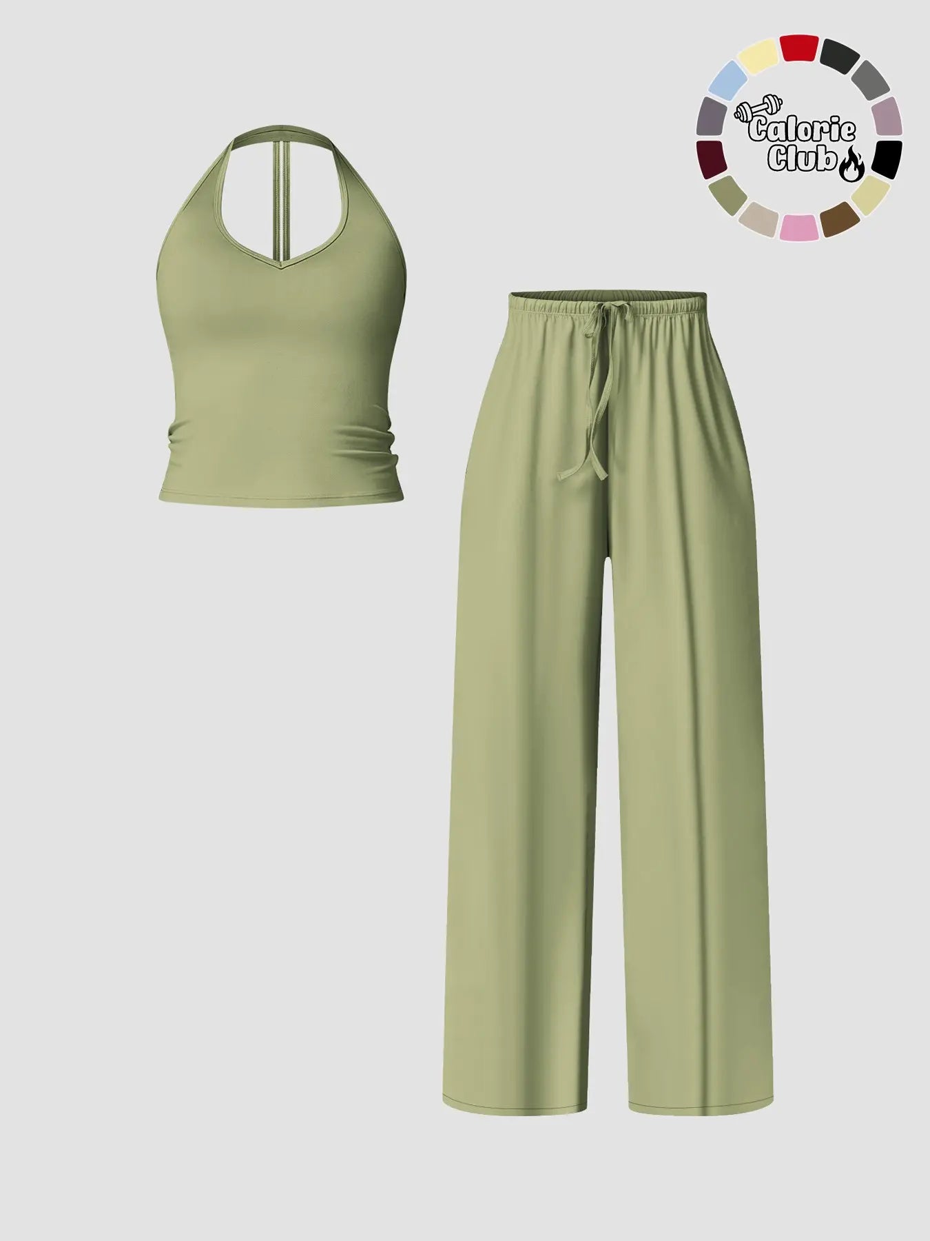 Women's Solid Crop Tank Top & Wide Leg Pants Set