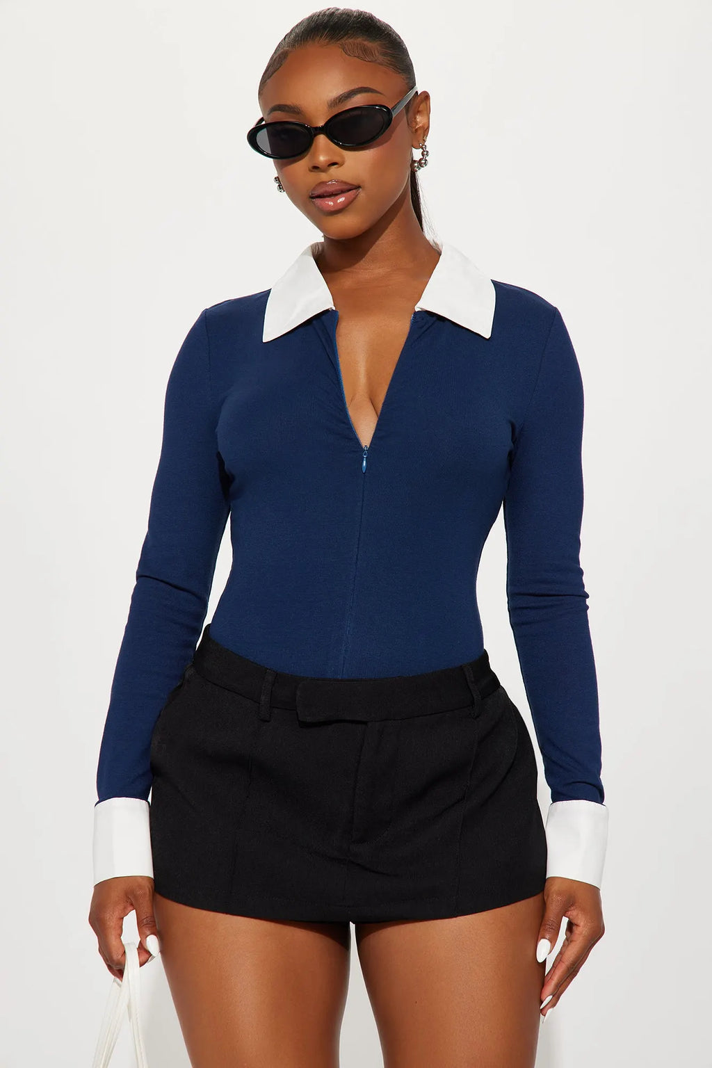Ultimatum Collared Long Sleeve Bodysuit - Black/combo