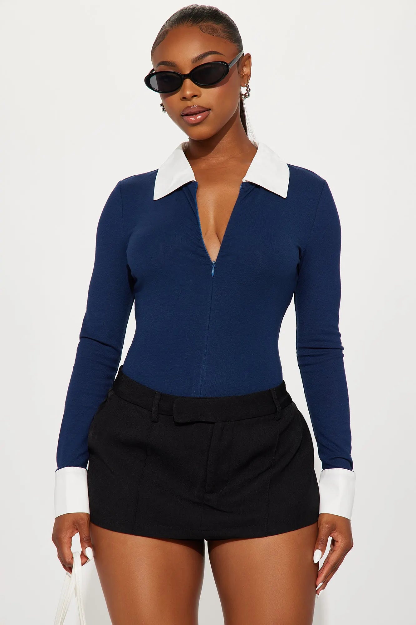 Ultimatum Collared Long Sleeve Bodysuit - Black/combo
