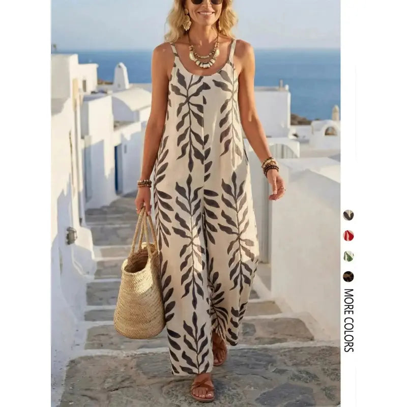 Women's Casual Chic Bohemian Printed Loose One-Piece Jumpsuit, Summer Fashion Sleeveless Jumpsuit, Comfortable and Stylish Boho Overall