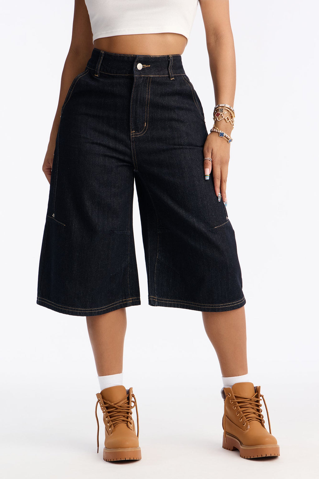Night Shift Non Stretch Denim Jort - Dark Denim