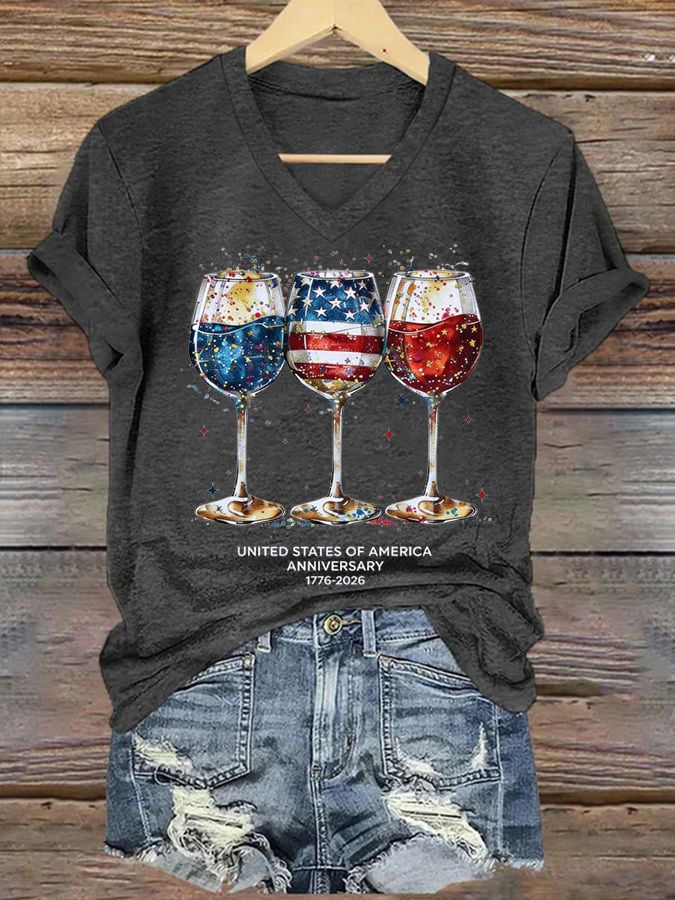 Women's 250th Anniversary Wine Glass Celebration Print T-shirt