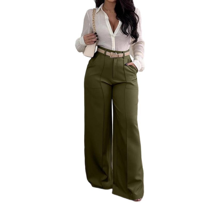 Women's Autumn New Commuter Casual Versatile Khaki Solid Color Draped Suit Pants Loose Straight Long Pants
