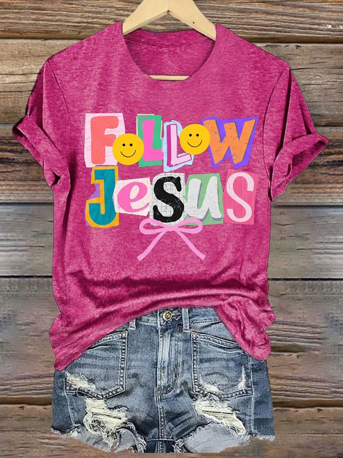 Women's  Follow Jesus Christian Faith Print T-Shirt