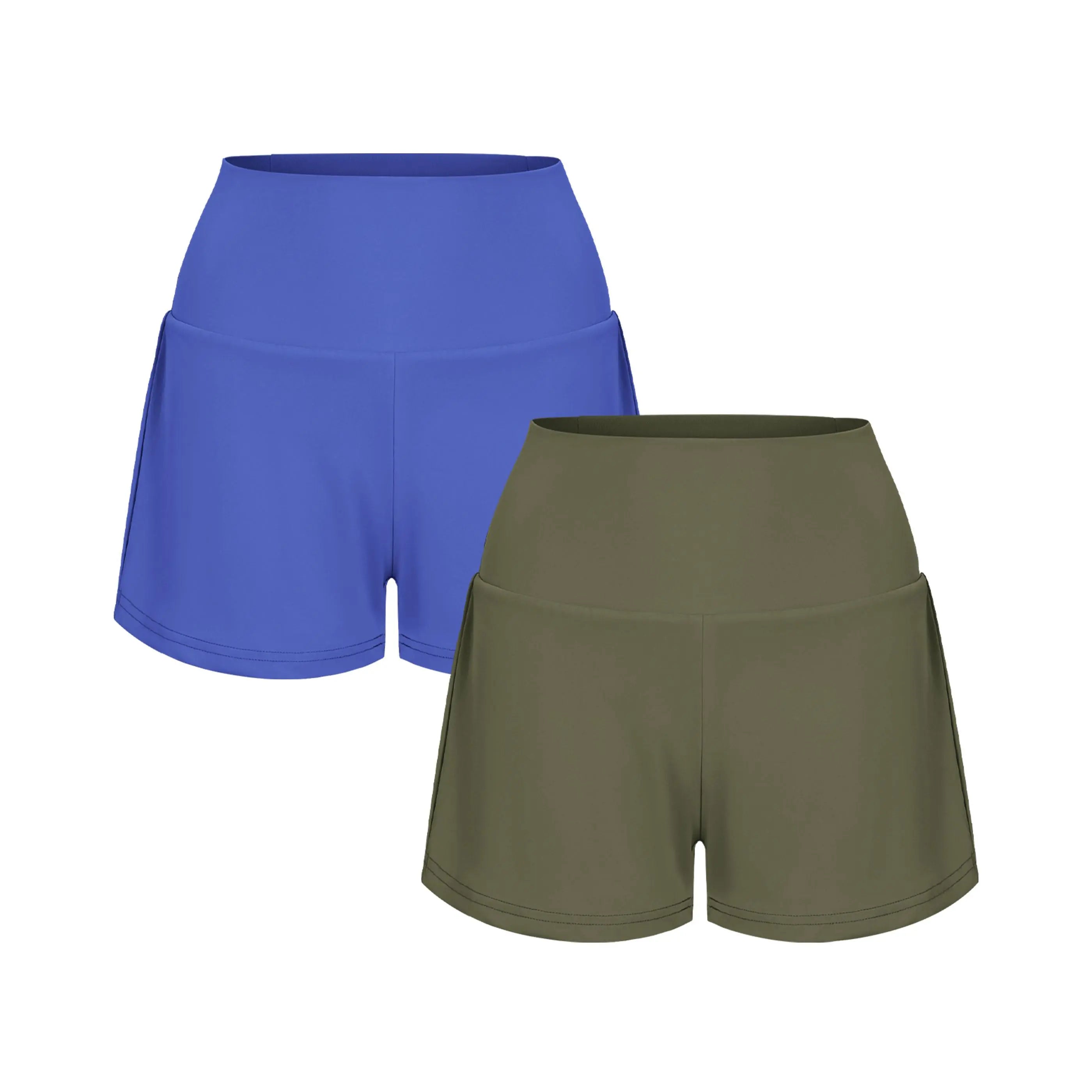 2-Piece Super High Waisted Back Pocket & Side Hidden Pocket 2-in-1 Yoga Shorts 3" Set