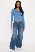 Elise Round Neck Long Sleeve Top - Black