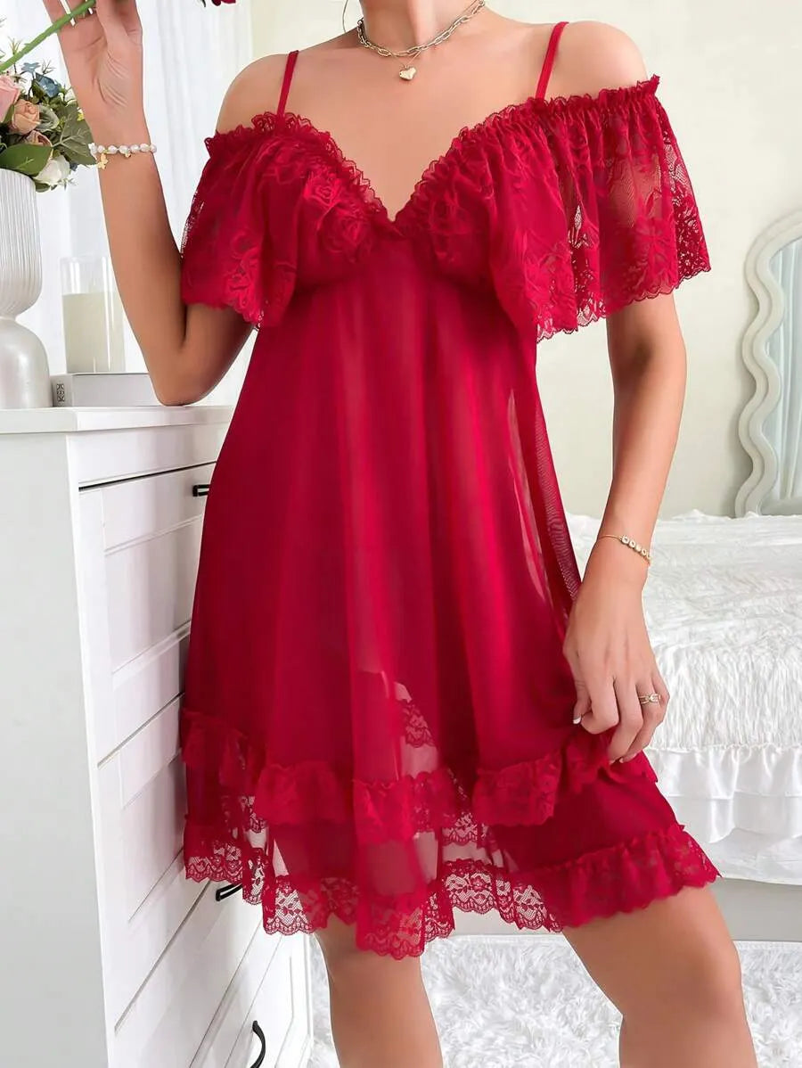 Slumberist Sexy Mesh Lace Women's Pajama Night Dress