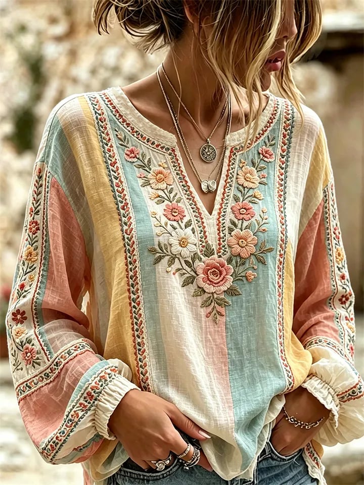 Women's Vintage Floral Breast Cancer Print Top