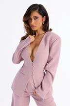 Set The Tone Blazer Barrel Leg Pant Set - Mauve