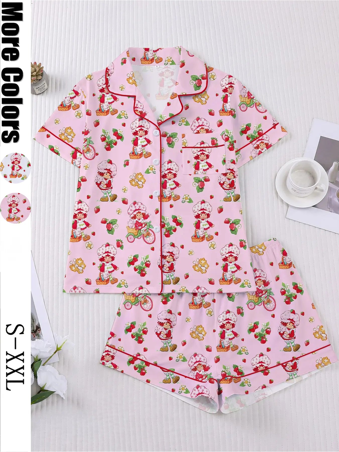 Women's Strawberry Cartoon Print Sleepwear Loungewear Set