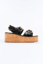 Earnest Buckle Cork Platform Sandals - Black