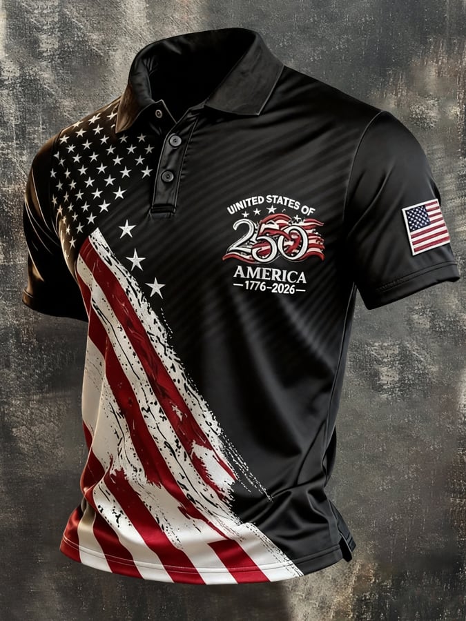 Men's Retro "Patriot" Color-Block Short-Sleeve Polo Shirt