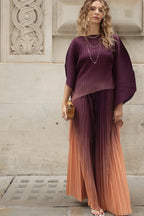 Full Pleated Tie Dye Color Top And Trousers