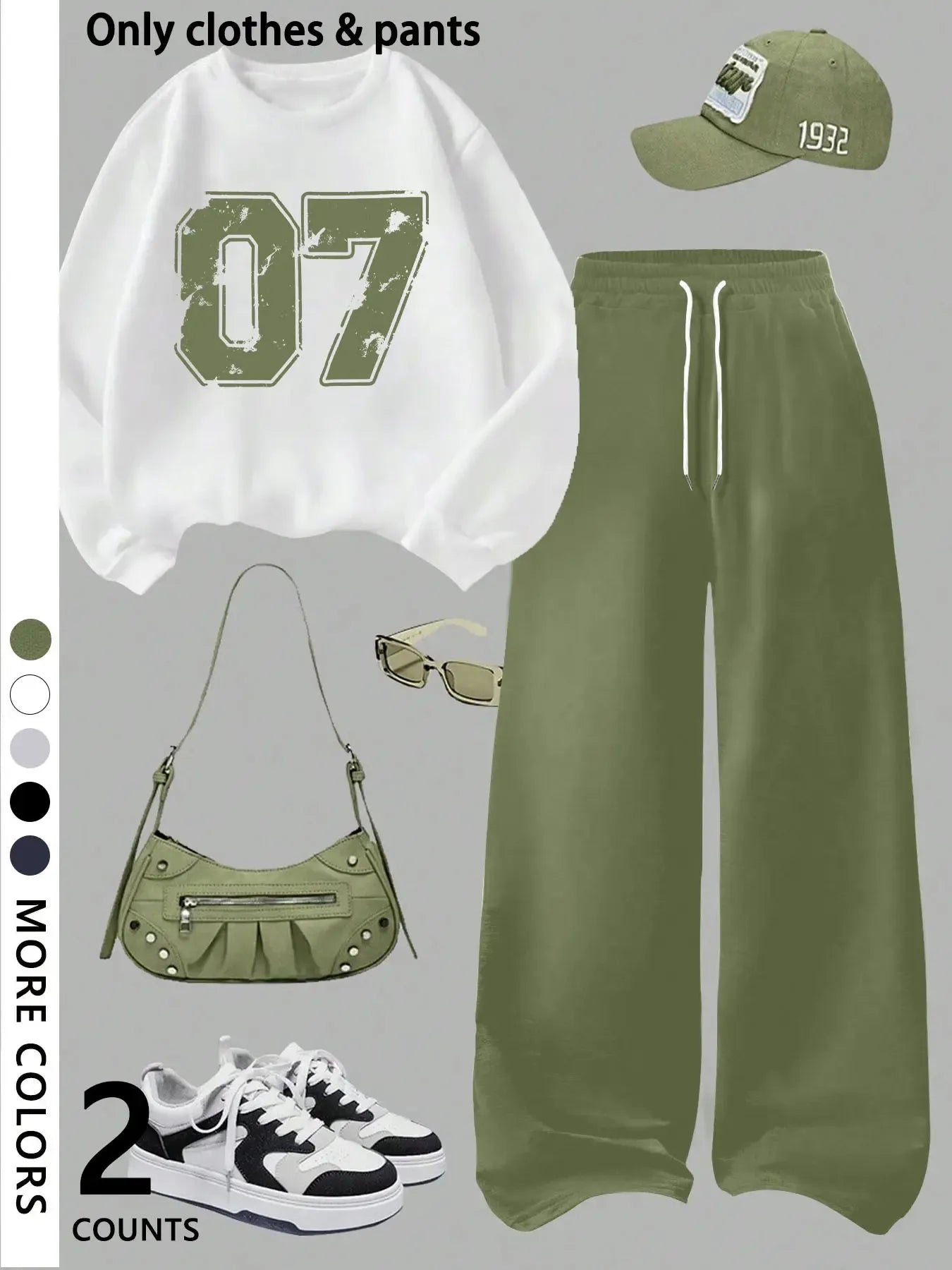 Girls' casual cool Graphic pattern print round neck pullover sweatshirt top and loose casual wide-leg pants, military green fashion dress, suitable for daily and going out