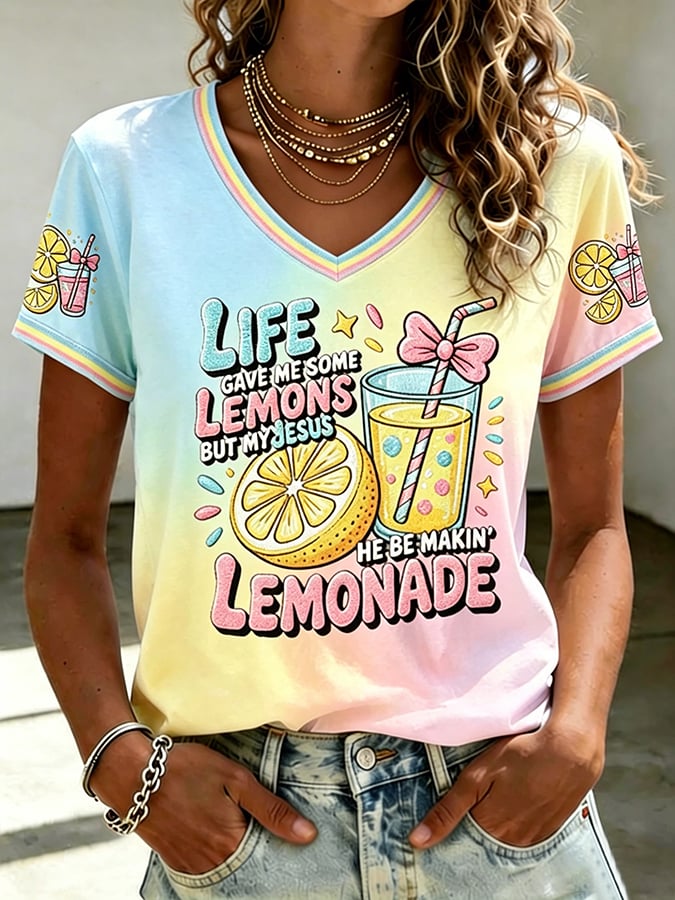 Life Gave Me Some Lemons, But My Jesus Will Turn Them Into Lemonade. Women'S Faith Print T-Shirt