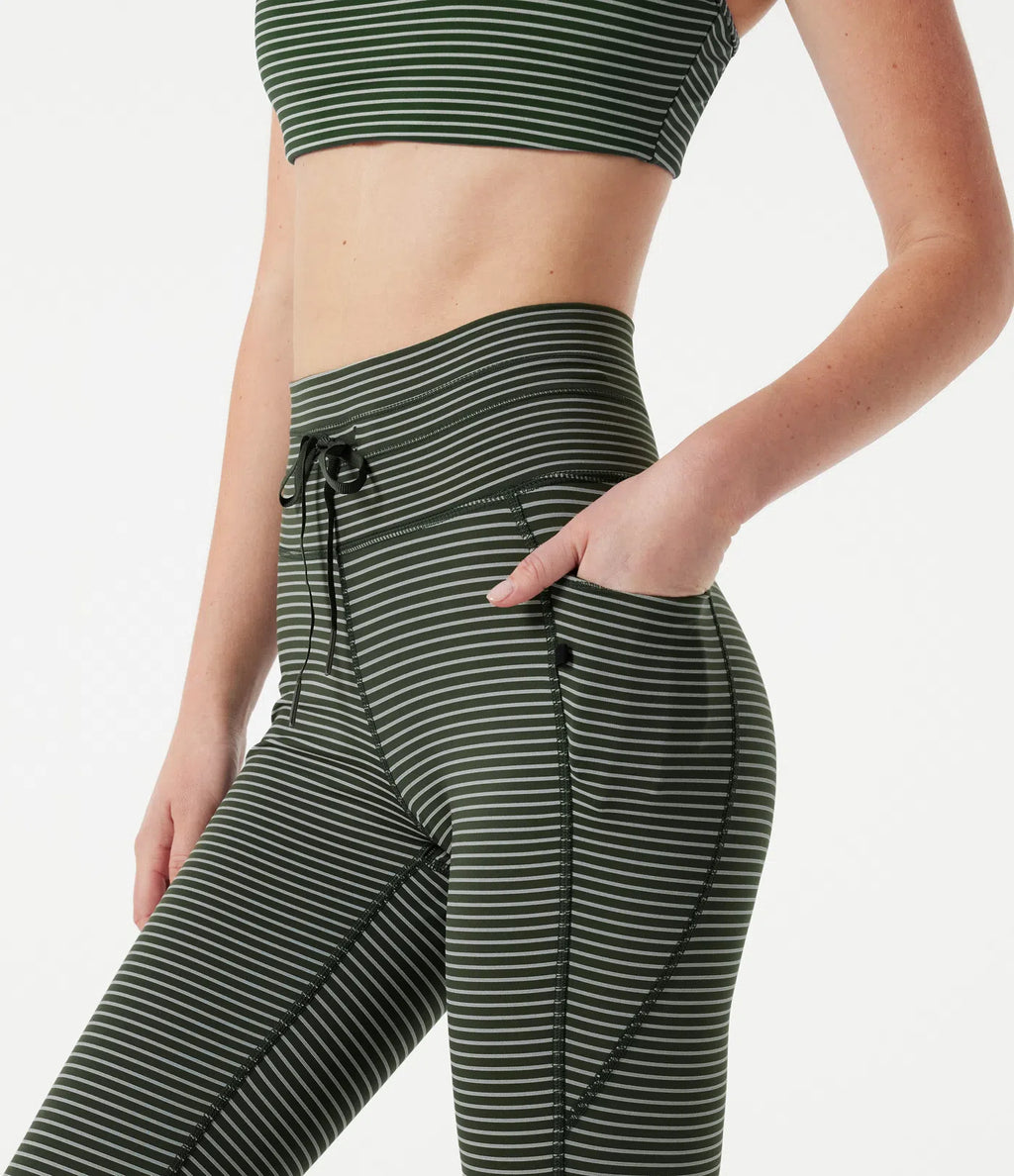 High Waisted Drawstring Striped Yoga Leggings with Pockets