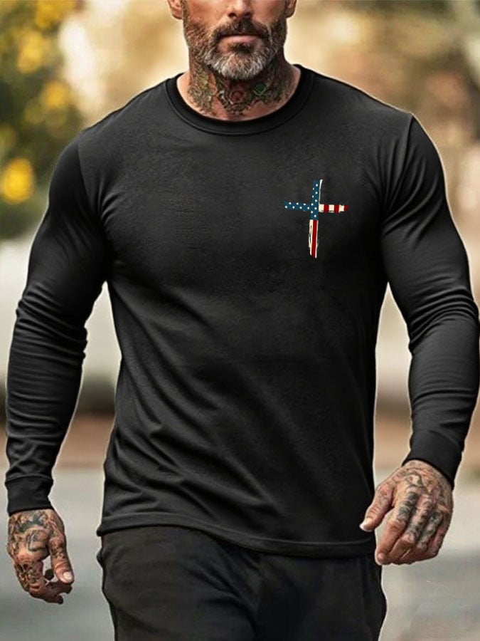 🔥Buy 3 Get 15% Off🔥Men's Stand For The Flag Kneel For The Cross Print T-Shirt