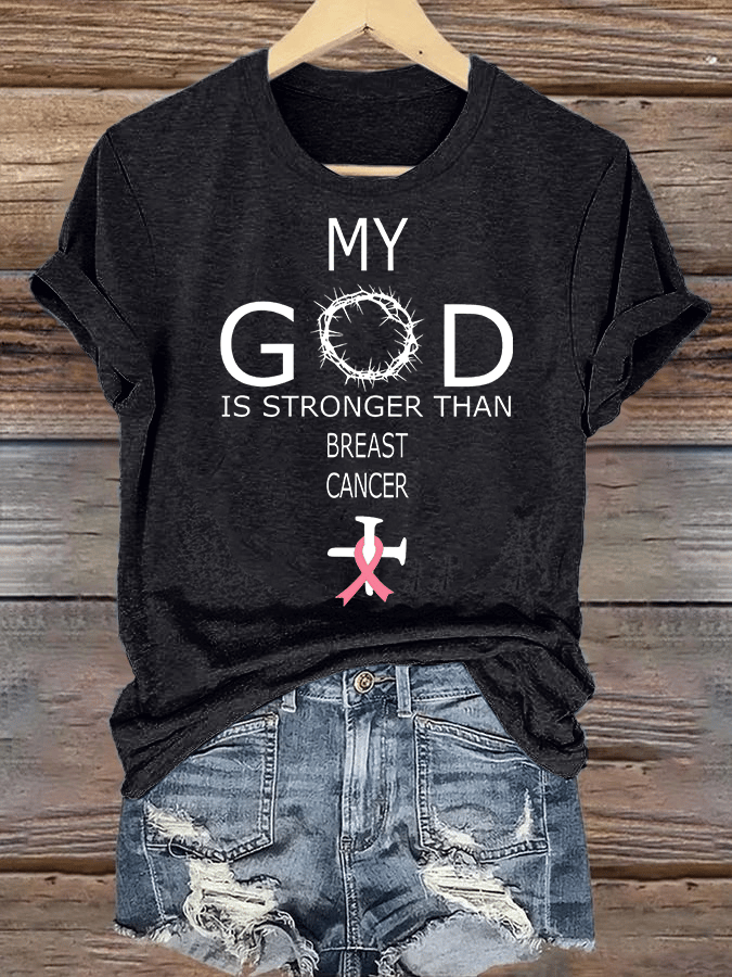 Women's  Faith & Strength – 'My God Is Stronger Than Breast Cancer' T-Shirt