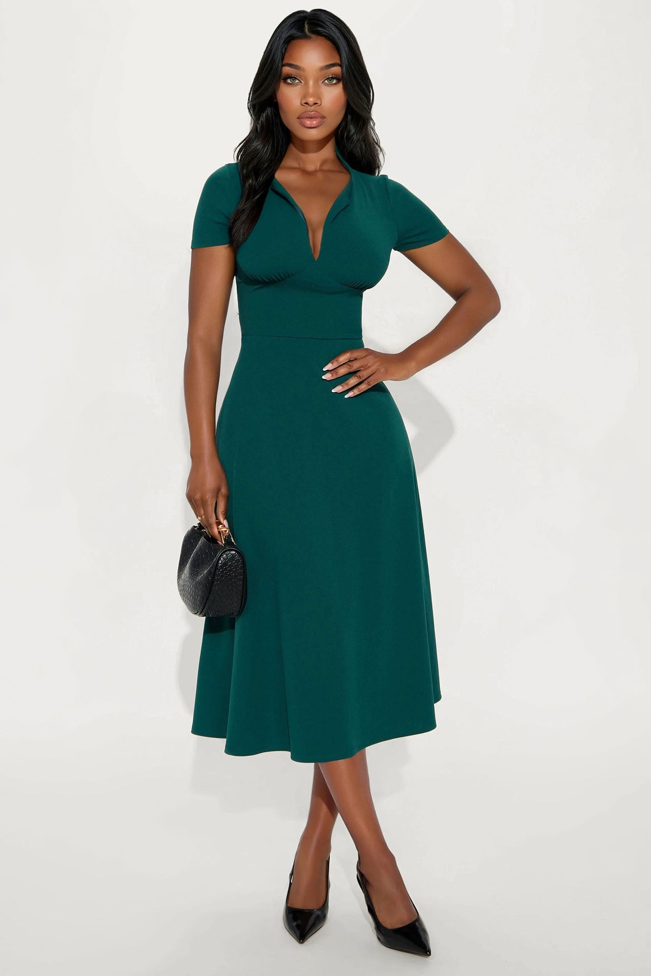 Charolette Short Sleeve Midi Dress - Black