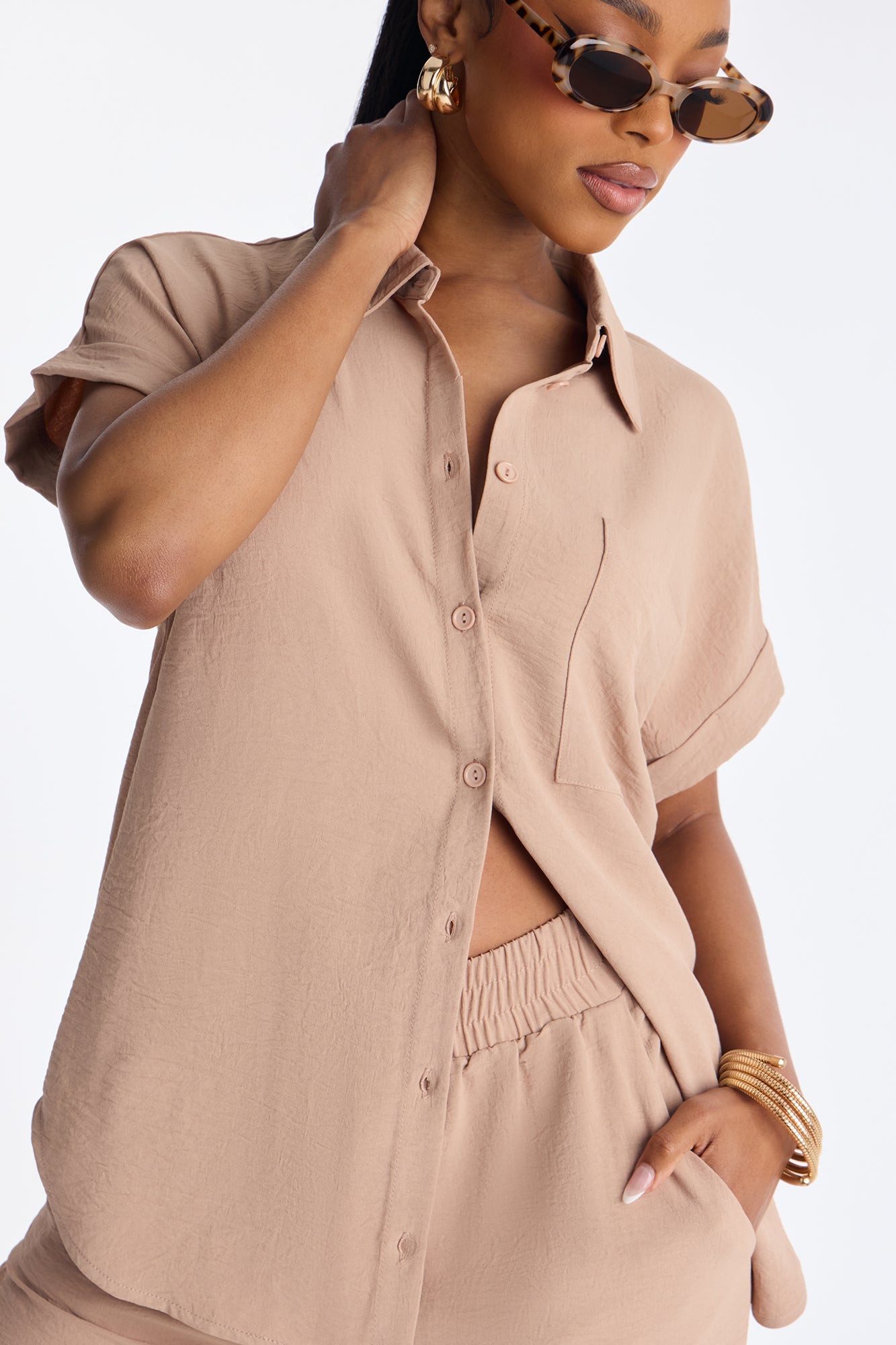 Makela Flowy Wide Leg Pant Set - Mocha