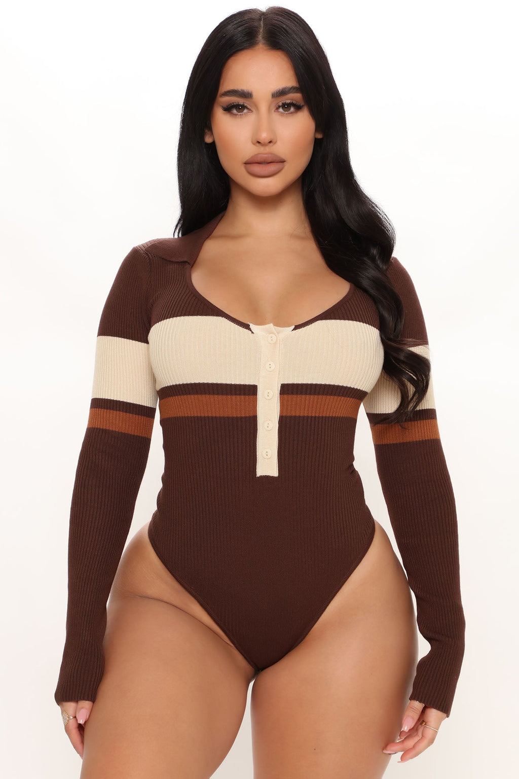 Love and Lattes Stripe Bodysuit - Brown