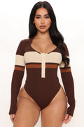 Love and Lattes Stripe Bodysuit - Brown