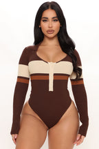 Love and Lattes Stripe Bodysuit - Brown