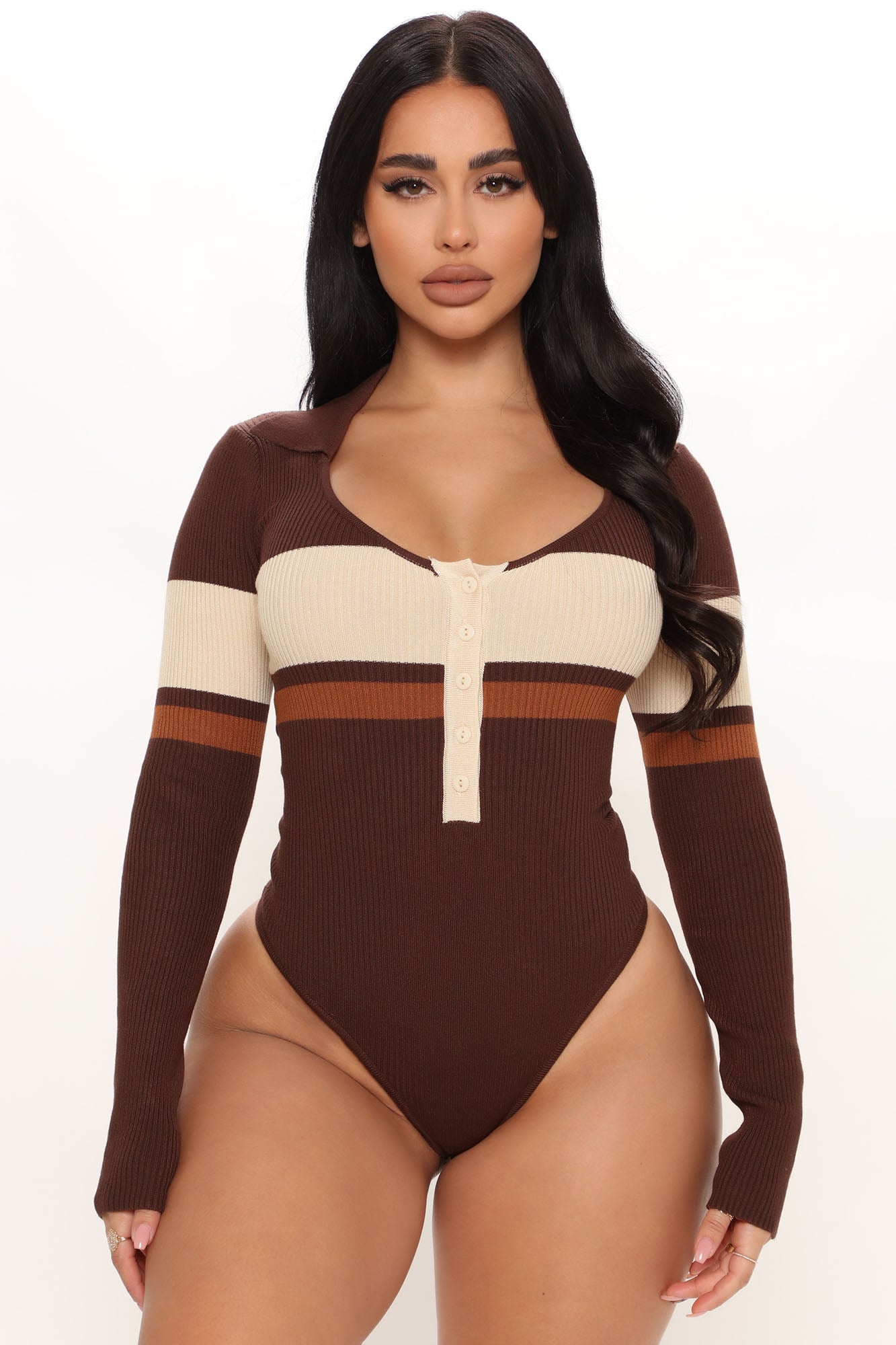 Love and Lattes Stripe Bodysuit - Brown