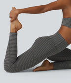 UltraSculptTM Jacquard Stripe High Waisted Tummy Control Running Leggings with Pockets