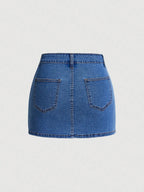 Women's Denim Skirt, Slim-Fitting High-Waist Short Skirt, Basic Casual A-Type Design, Button Closure, Plain Pattern, Summer Fashion