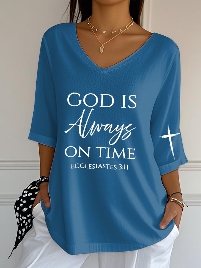 Women's Retro God Is Always On Time Print T-Shirt