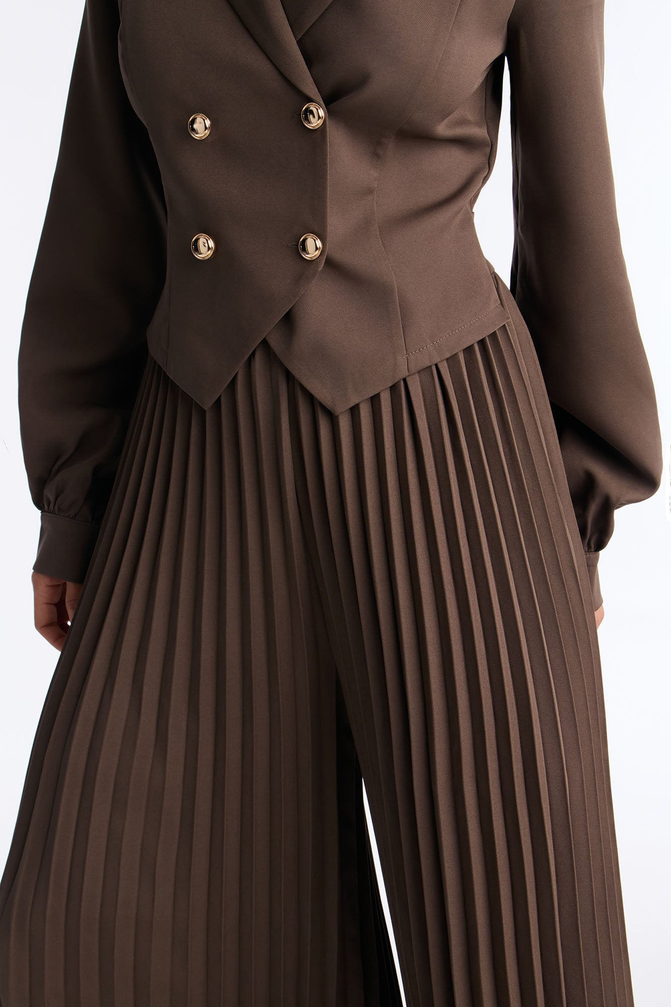 Office Ready Pleated Wide Leg Jumpsuit - Brown