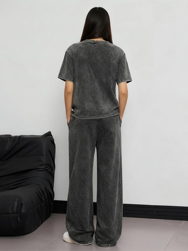 Women's Rock Style "NIRVANA" Graphic Print Cotton Co-ord Set, Vintage Distressed Short Sleeve T-shirt and Trousers Two-piece Set Outfit, Casual Round Neck T-shirt and Elastic Trousers, Summer Everyday Wear