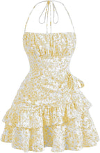 Floerns Women's Floral Halter Ruffle Tiered Cute Summer Mini Dress Milkmaid Vacation Sundress