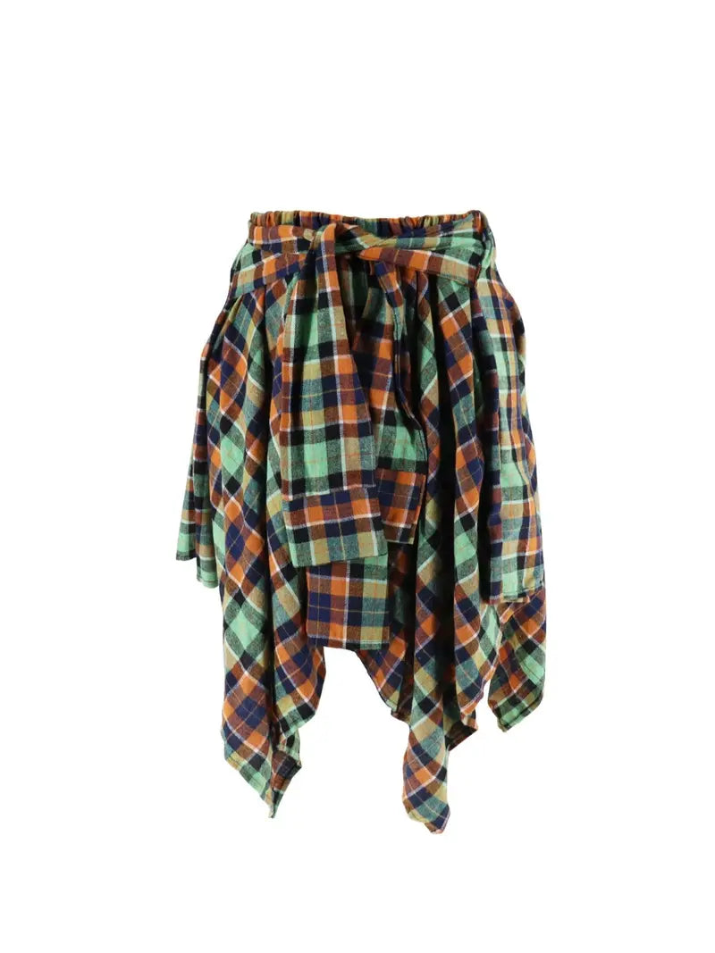 Women's Fashion Woven Plaid Print Asymmetrical Hem High Waisted Skirt