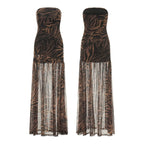 Women's Tube Top DressStrapless Backless Mesh Patchwork Tropical Leopard Print High Slit Long Dress for Party Club Night Polyester