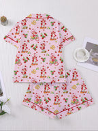 Women's Strawberry Cartoon Print Sleepwear Loungewear Set