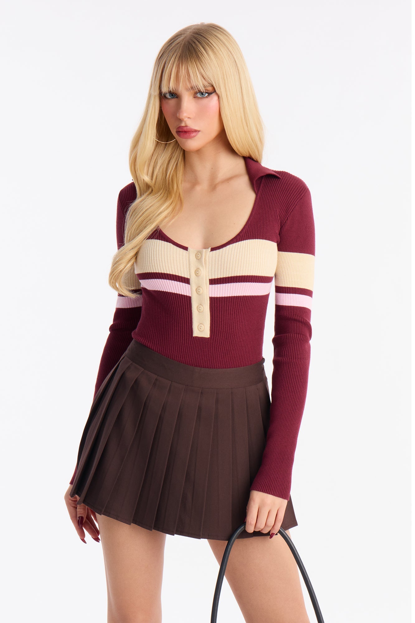 Love and Lattes Stripe Bodysuit - Brown