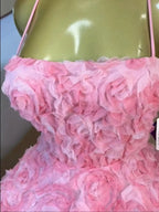 Women's Rose Floral Woven Spaghetti Strap Backless Sleeveless Dress, Formal A-Line Dress, Birthday Party Gown, Backless Evening Gown, Aesthetic Backless Dress