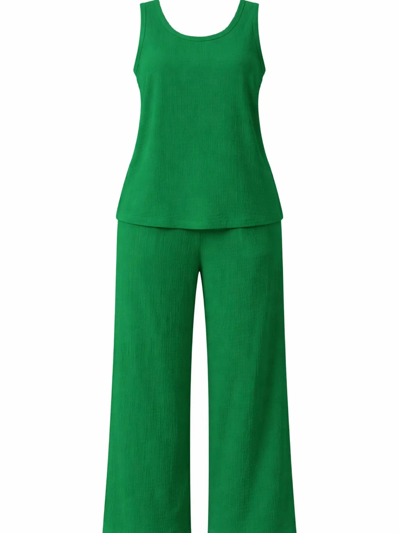 Women's Plus Size Matching Two-Piece Set: Sleeveless Tank Top and Wide Leg Pants, Loose Fit, Summer Vacation, Comfortable and Stylish
