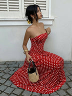 Women's Polka Dot Printed Ruched Waist Sleeveless Halter Dress, Elegant All Season Fashion, Perfect for Casual Wear, Stylish and Comfortable, Casual Fashion Chic, Casual Chic Outfit