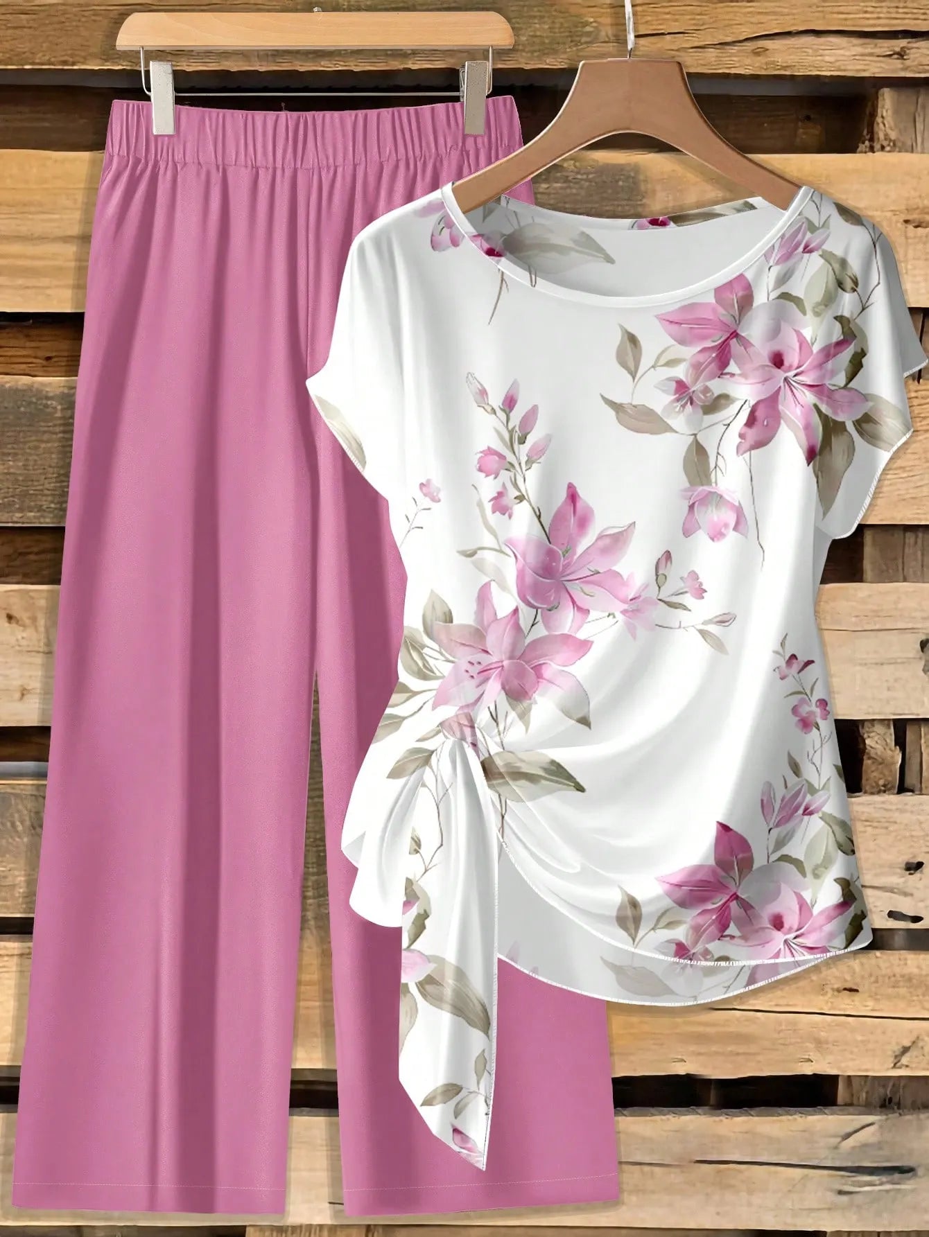 Women's Tie Bow Blouse And Loose Straight Leg Pants 2 Pieces Set,Casual Tropical,Summer Outfits For Women Vacation White Floral Light Yellow