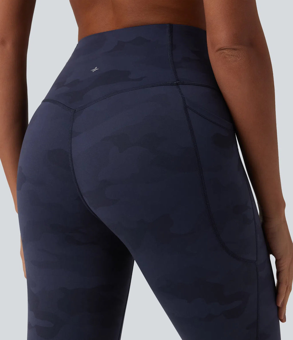UltraSculptTM Camo Print High Waisted Tummy Control Running Leggings with Pockets