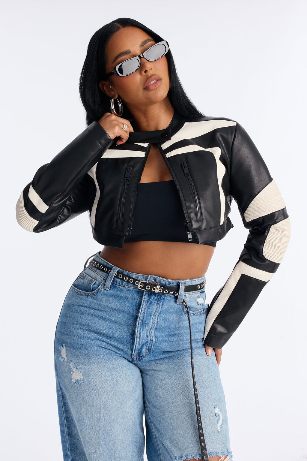 Not Like The Rest Faux Leather Moto Jacket - Black/Red