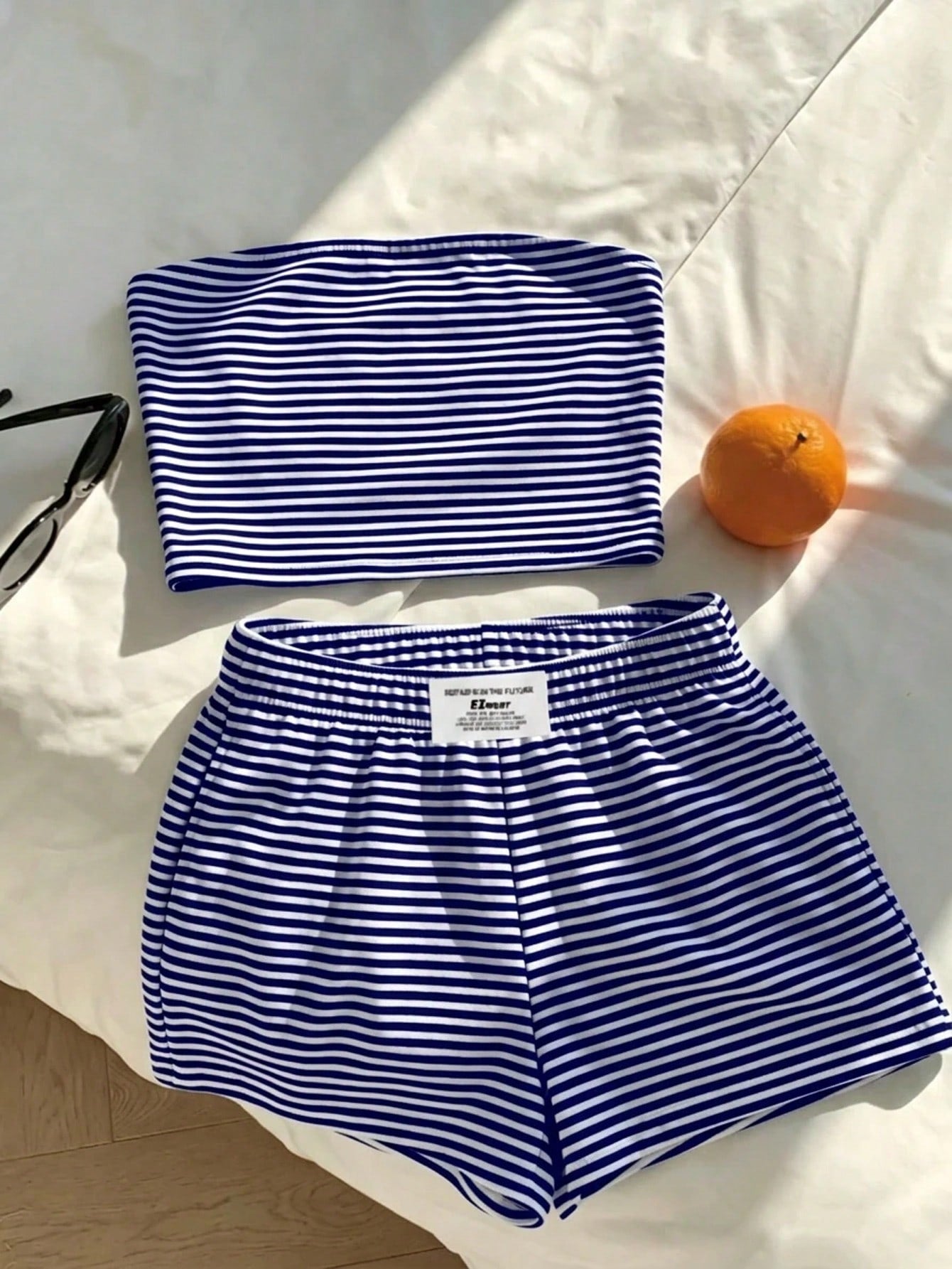 Comfortcana Women Summer Outfit,Pink And White Striped Tube Top & Shorts 2-Piece Set,Cute Casual Minimalist Everyday Versatile Resort Beach Outfit For Ladies
