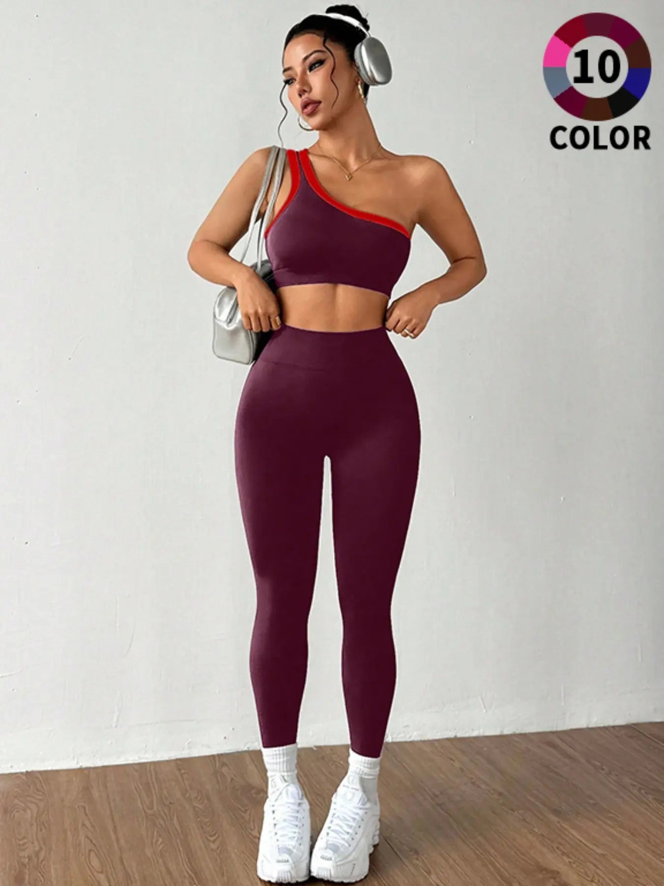 Women's Sportswear Set, Colorblock Design Slim Fit Yoga, Outdoor Women Elastic Sports Suit, Fall & Winter Style