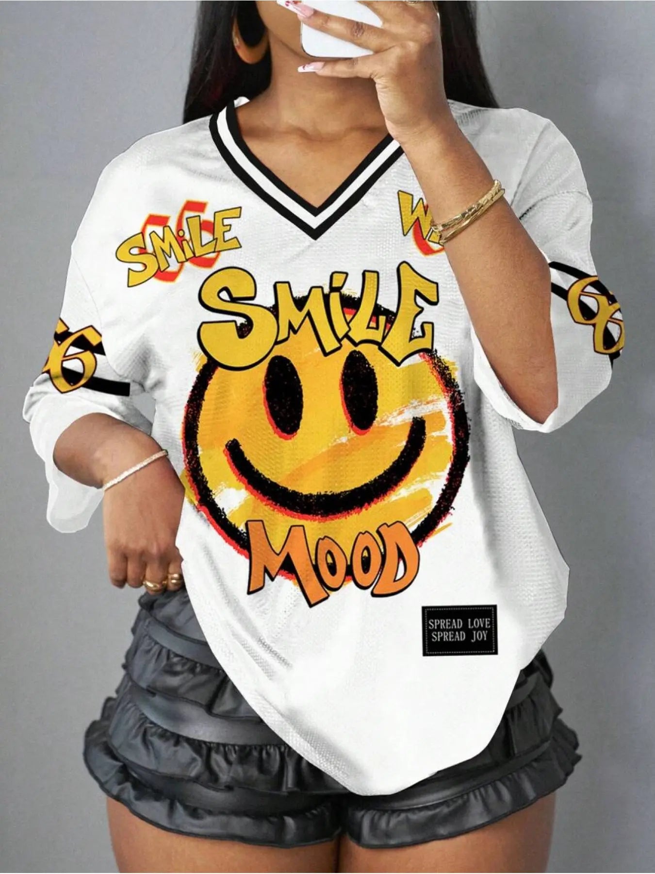 Y2K Vintage Mesh Smile Face Print Sports Ball Shirt for Women