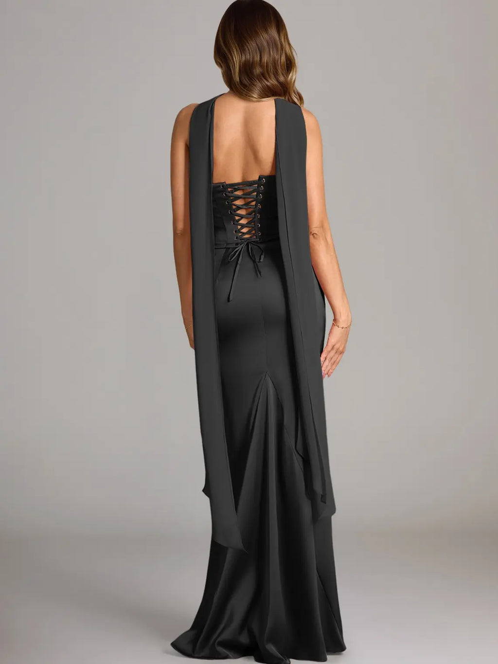 Azazie Sorrel Corset Lace-up Mermaid Wedding Guest Evening Luminous Satin Maxi Dress Minimalist