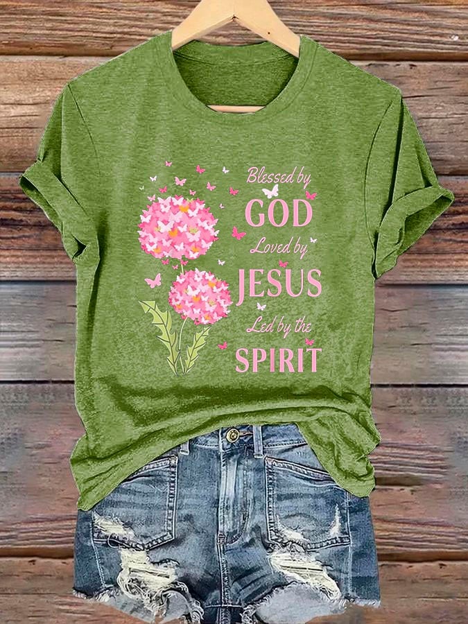 Women's Blessed by God Loved by Jesus Led by the Spirit T-Shirt