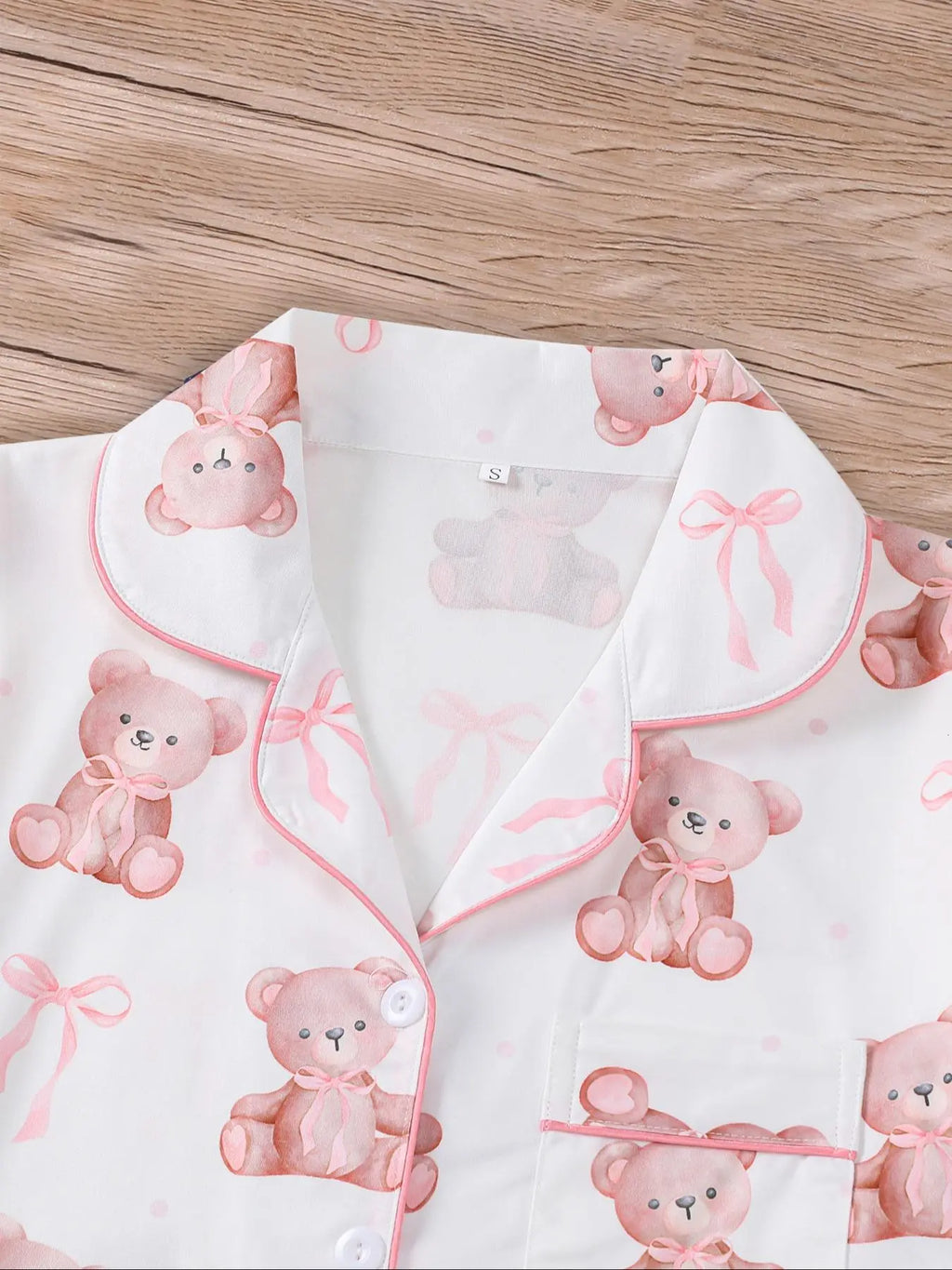 Women's Bear Print Knit Short Sleeve Top & Elastic Waist Shorts Pajama Set